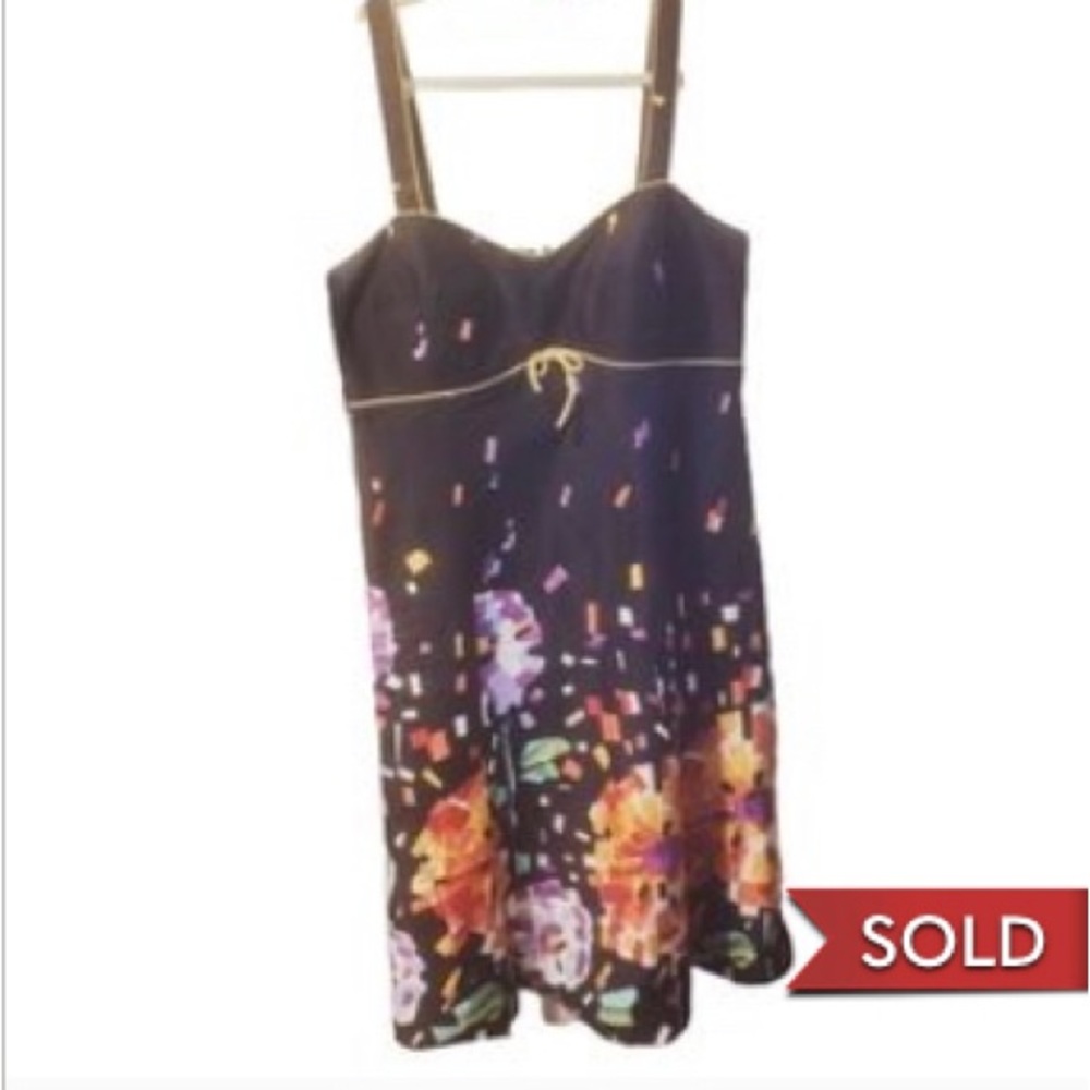 SOLD - Madison Leigh vibrant black and multi colored art deco sunflower sundress